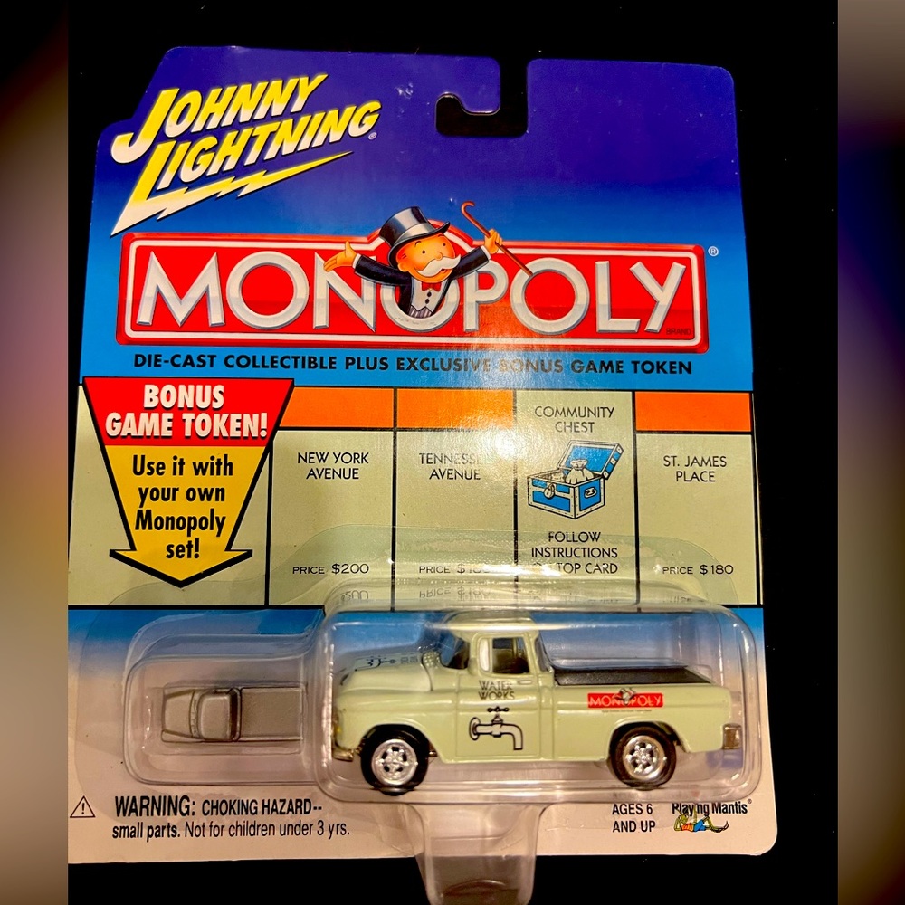 Johnny Lightning Monopoly Car. Die Cast Water Works Chevrolet Cameo Truck.